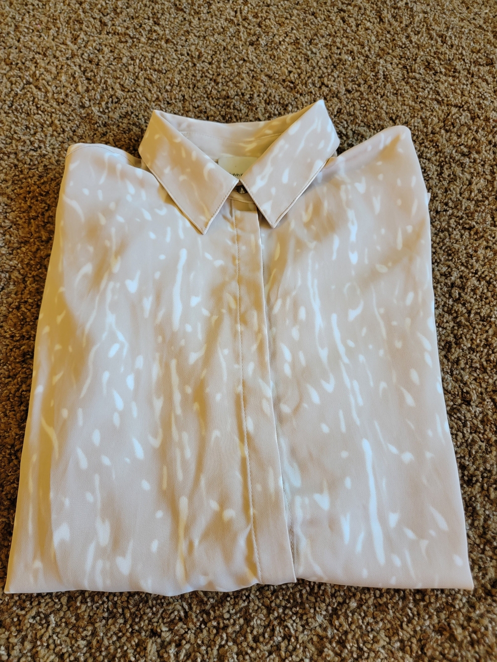 Calvin Klein Beige Button-Down Shirt with White Speckle Print Size L